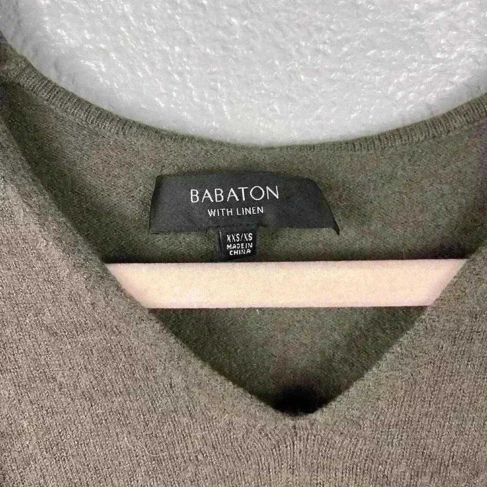 Aritzia Babaton Linen Wool Blend Baylor V-neck Long Sleeve Sweater Green XXS/XS - Picture 3 of 12